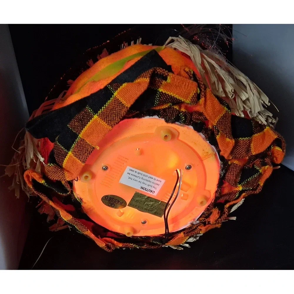 Vintage Halloween Scarecrow Pumpkin Light Jack-O-Lantern Plaid Hat 8.5